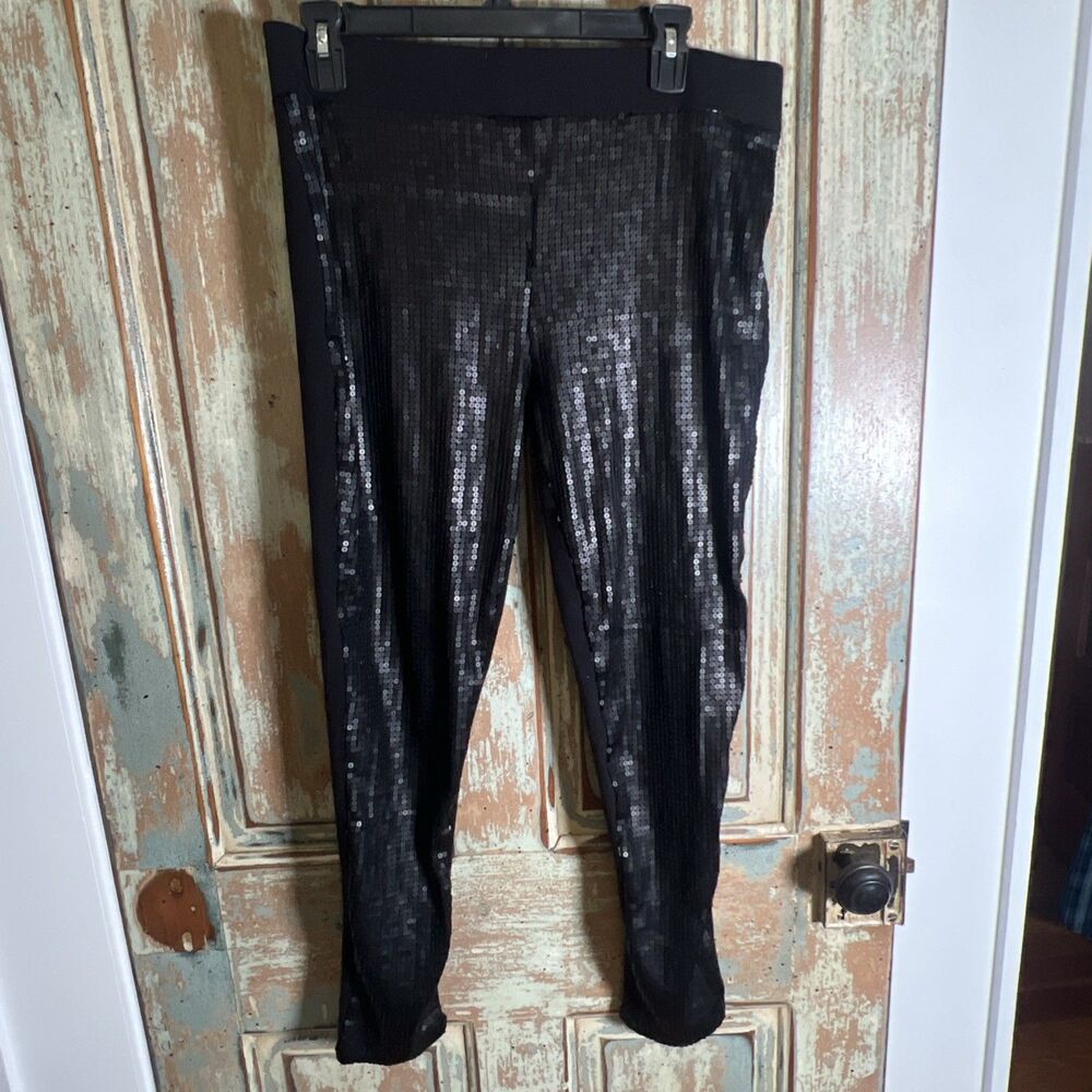 Black Takara Pull On Pants Matte Black Sequins On Front Black L Glam